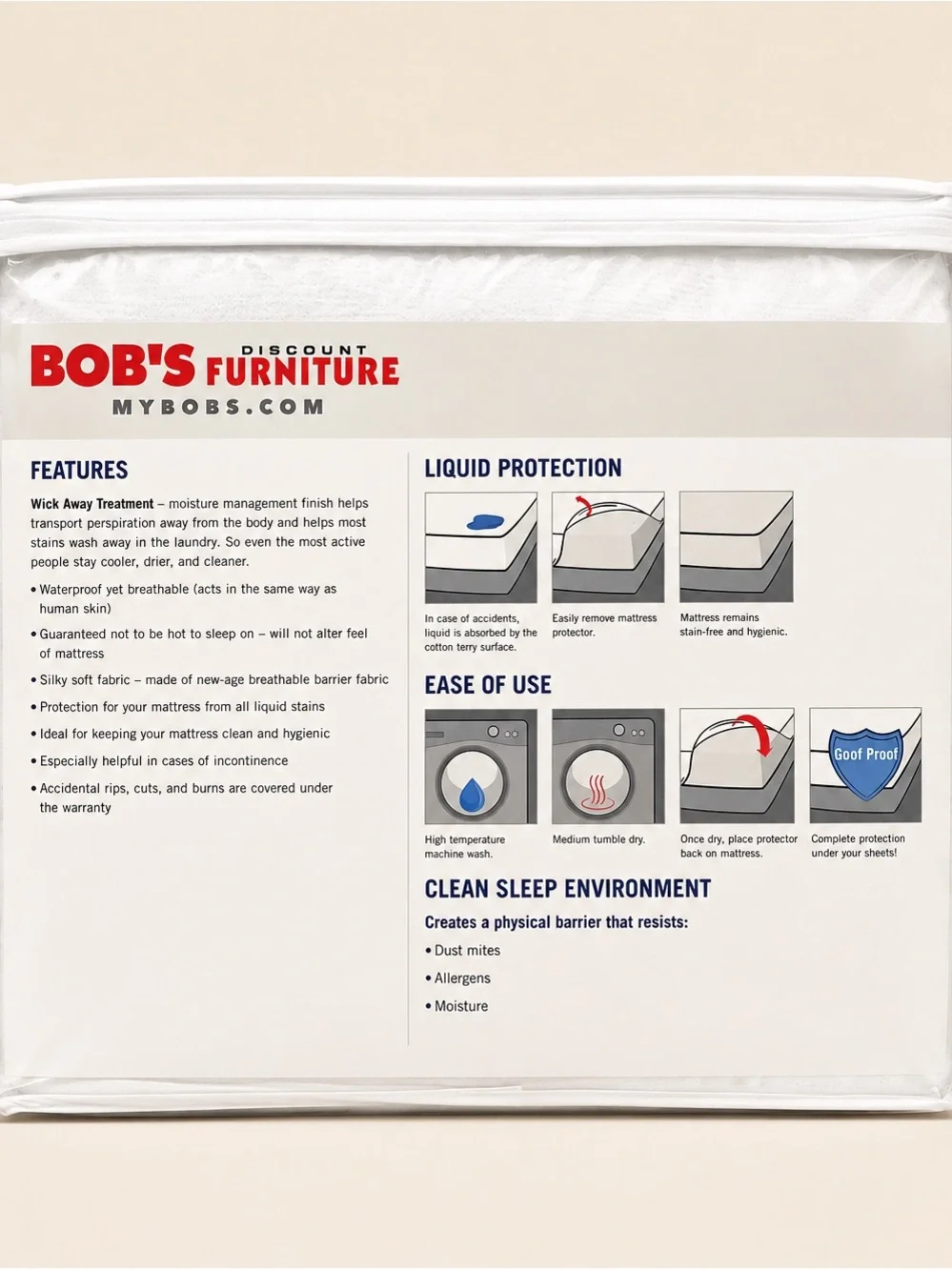 Bob's Goof Proof King Fitted Mattress Protector - White